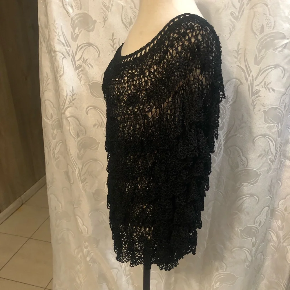 Ethos Black Crocheted Layered 3/4 Sleeve Blouse